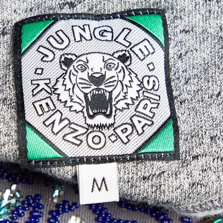Pre Owned Kenzo Grey Cotton Tiger Embellished Crew Neck Sweatshirt M