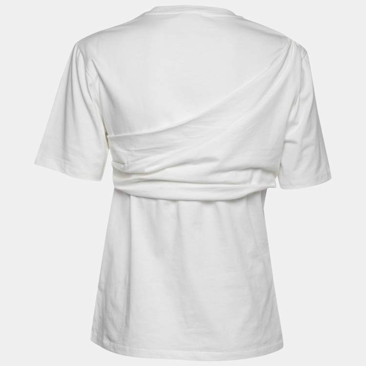 Pre Owned Kenzo White Dragon Kick Print Cotton Draped T-Shirt S