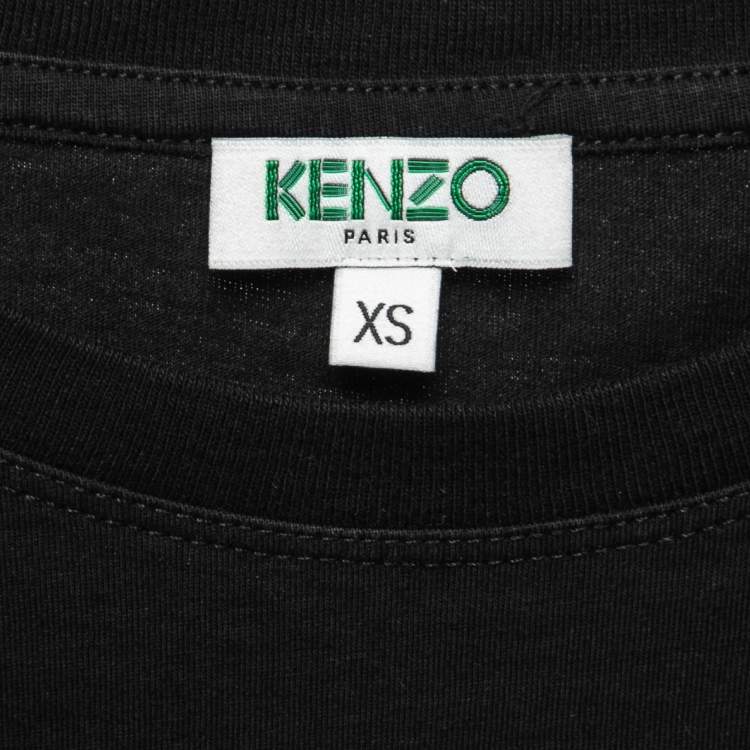 Pre Owned Kenzo Black Tiger Logo Print Cotton T-Shirt XS