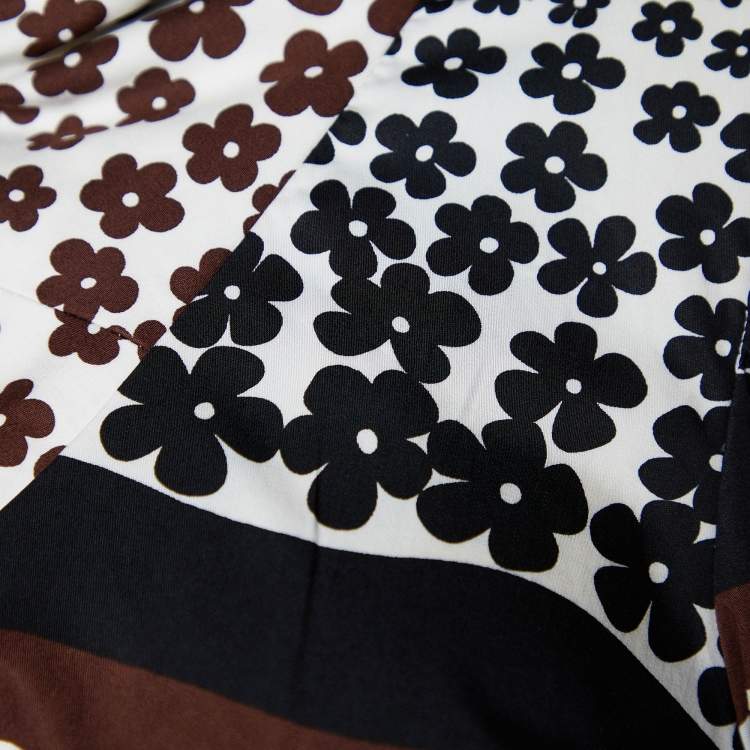 Pre Owned Kenzo Brown Floral Printed Cotton Waist Tie Detail Top M