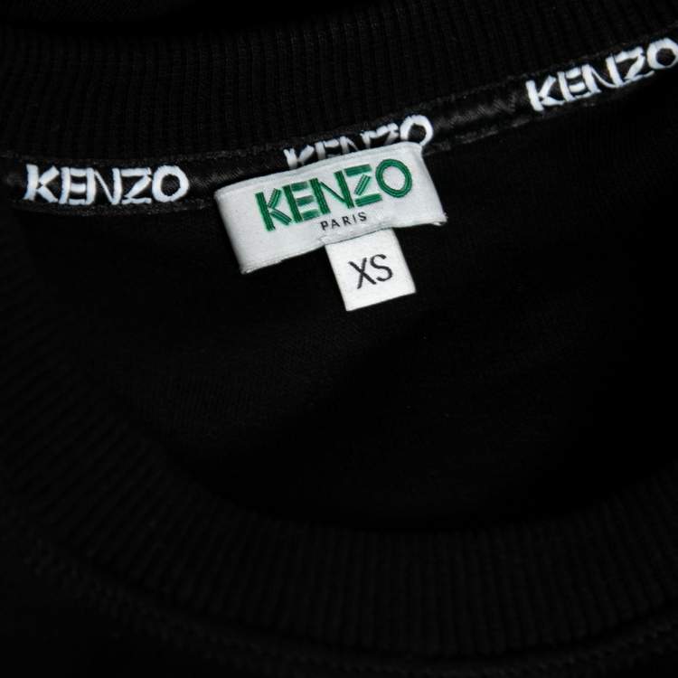Pre Owned Kenzo Black Cotton Globe Embroidered Crew Neck Sweatshirt XS
