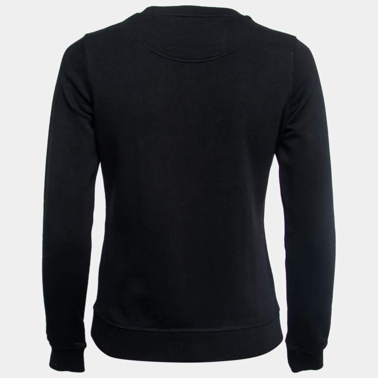Pre Owned Kenzo Black Cotton Globe Embroidered Crew Neck Sweatshirt XS