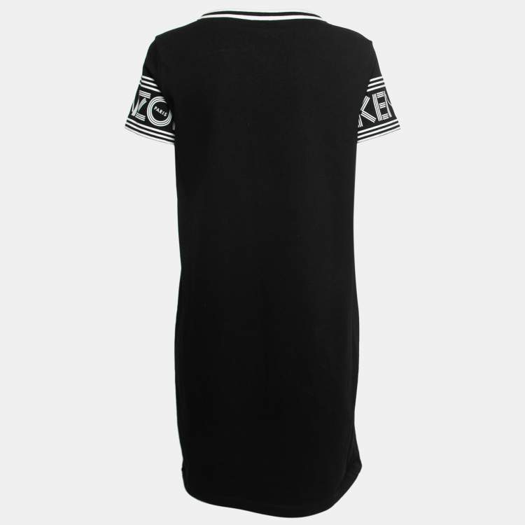 Pre Owned Kenzo Black Cotton Knit Logo Print Midi Dress S
