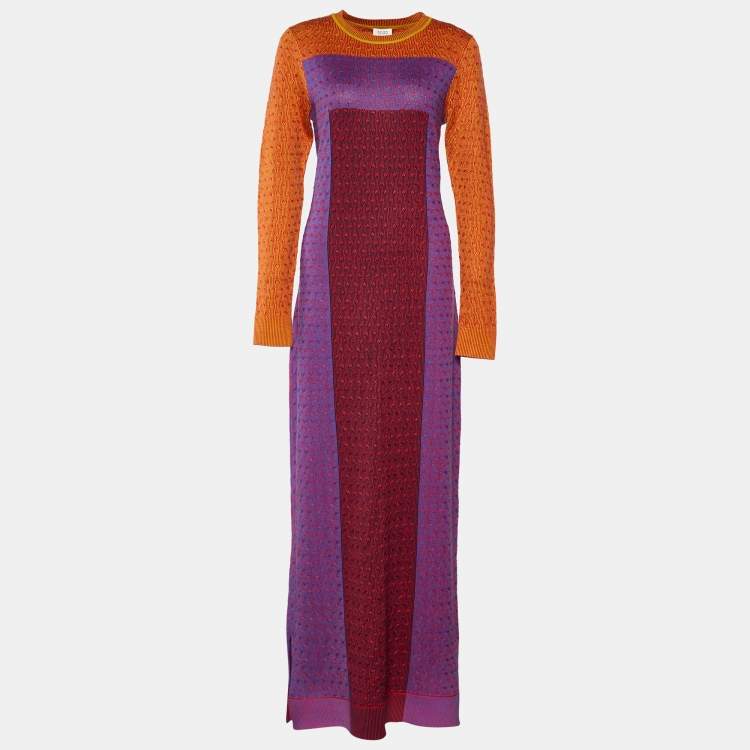 Pre Owned Kenzo Multicolor Patterned Knit Long Sleeve Dress L