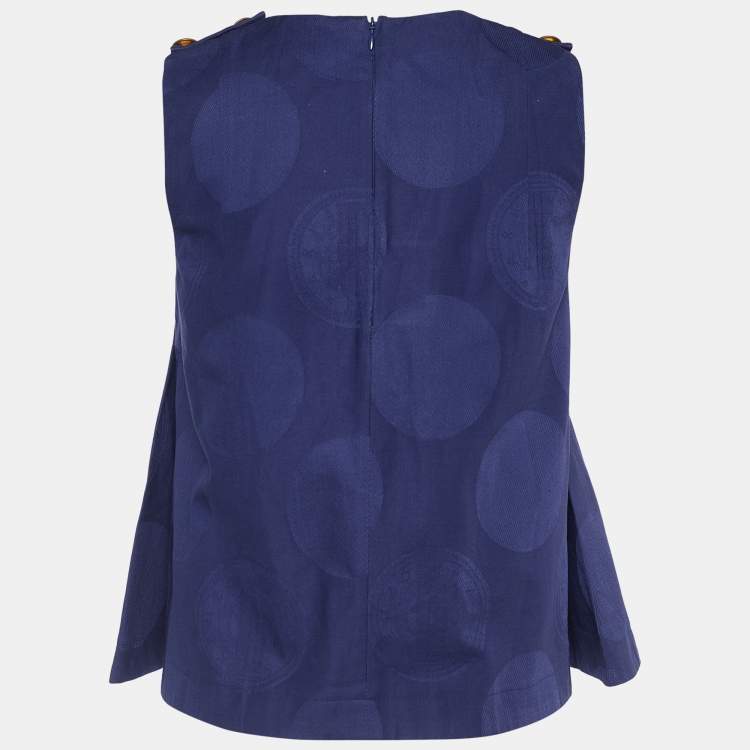 Pre Owned Kenzo Navy Blue Circle Jacquard Sleeveless Flared Top S