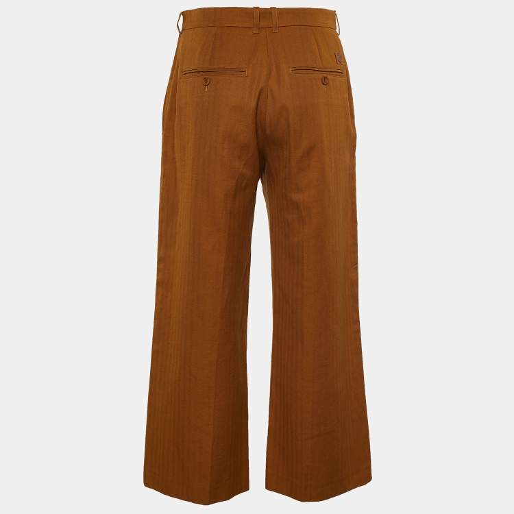 Pre Owned Kenzo Brown Herringbone Cropped Wide Leg Trousers M