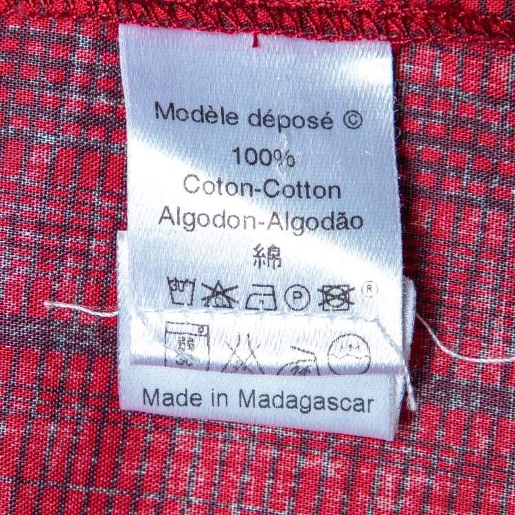 Pre Owned Kenzo Red Printed Cotton Front Tie Detail Blouse L