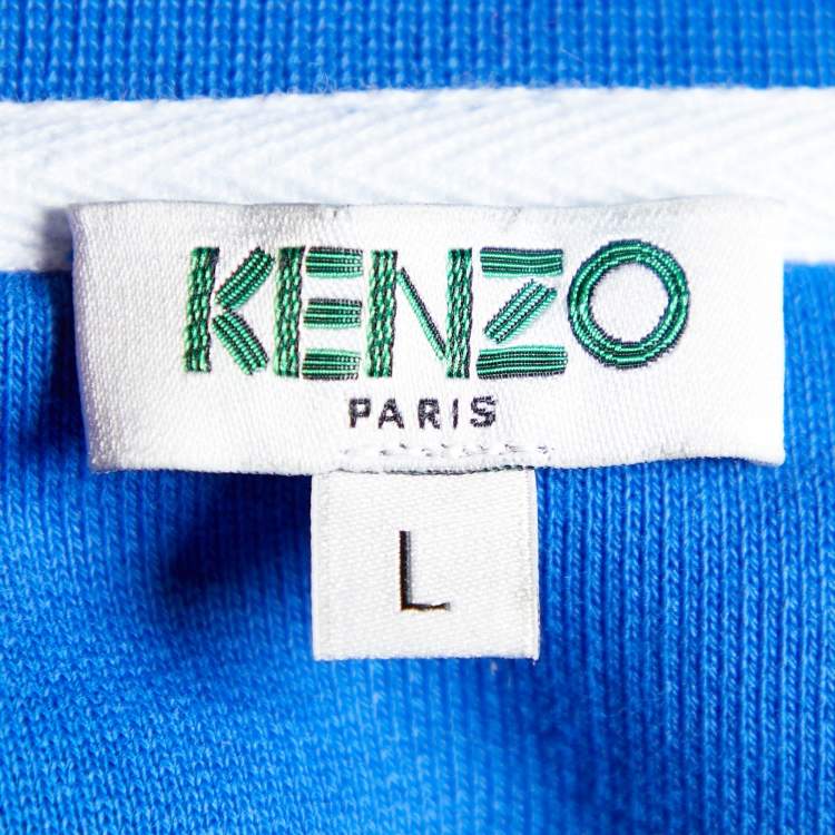 Pre Owned Kenzo Blue Eye Embroidered Cotton Crew Neck Sweatshirt L