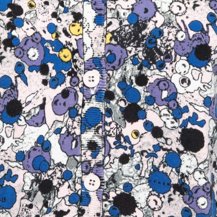 Pre Owned Kenzo Blue Multicolor Printed Knit Buttoned Cardigan M