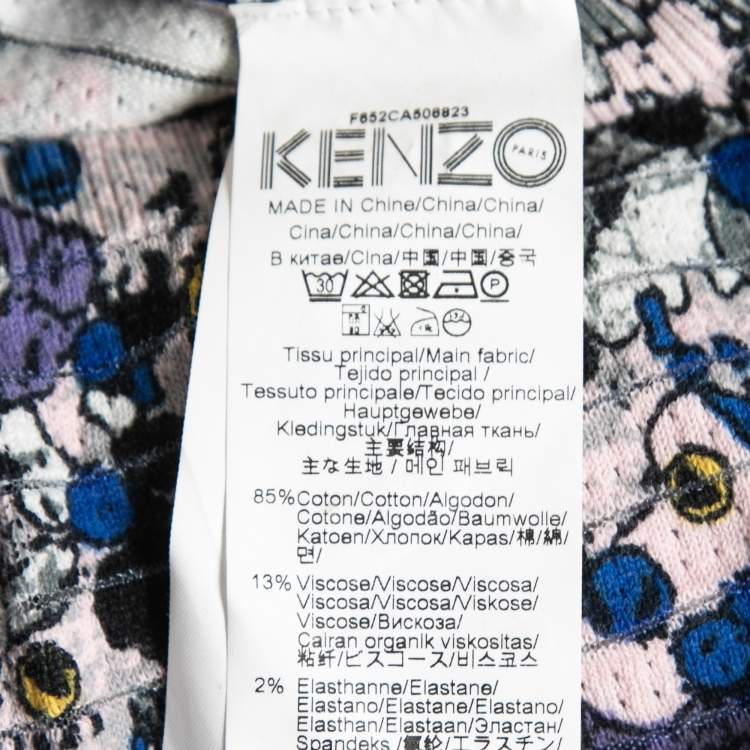 Pre Owned Kenzo Blue Multicolor Printed Knit Buttoned Cardigan M