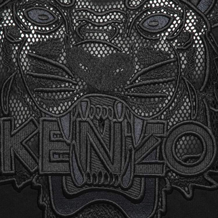 Pre Owned Kenzo Black Cotton Tiger Motif Embroidered Sweatshirt L
