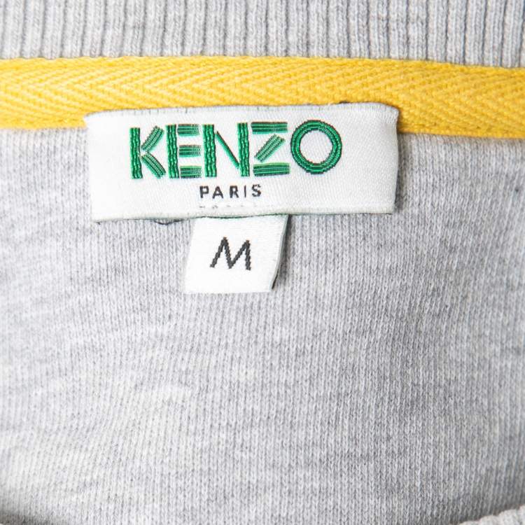 Pre Owned Kenzo Grey Cotton Knit Evil Eye Embroidered Long Sweatshirt M