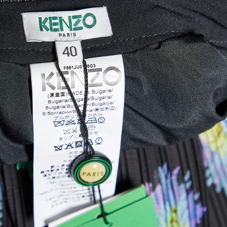 Pre Owned Kenzo Black Floral Printed Crepe Midi Skirt M