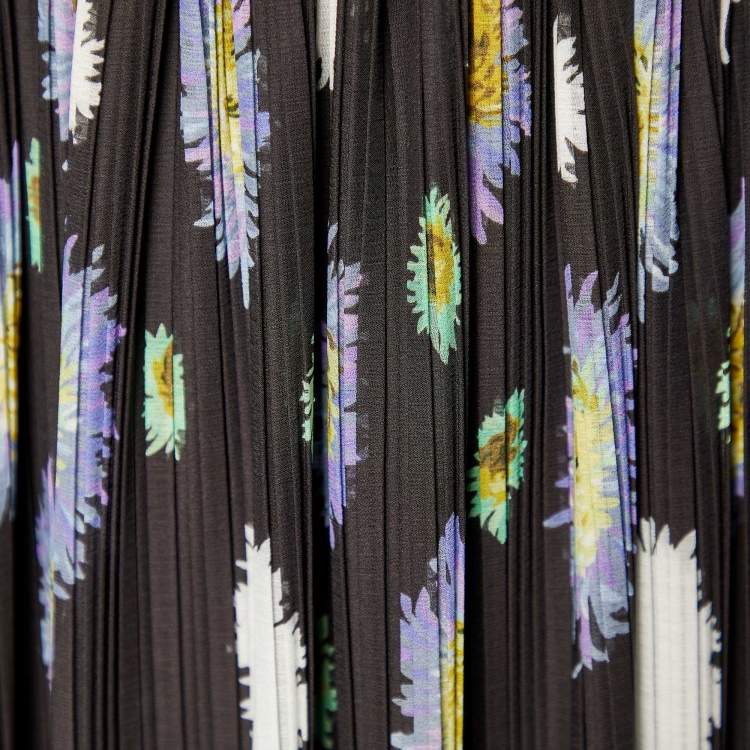 Pre Owned Kenzo Black Floral Printed Crepe Midi Skirt M
