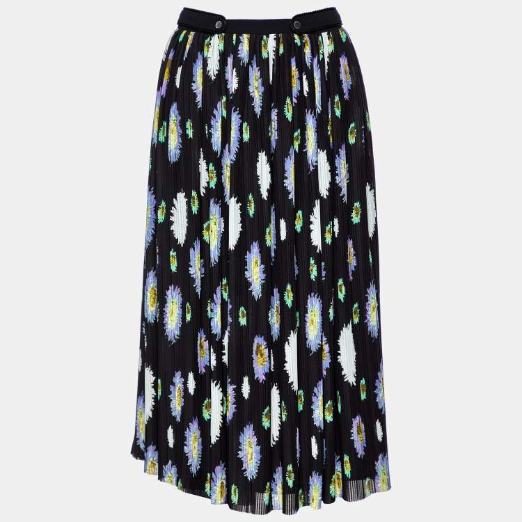 Pre Owned Kenzo Black Floral Printed Crepe Midi Skirt M