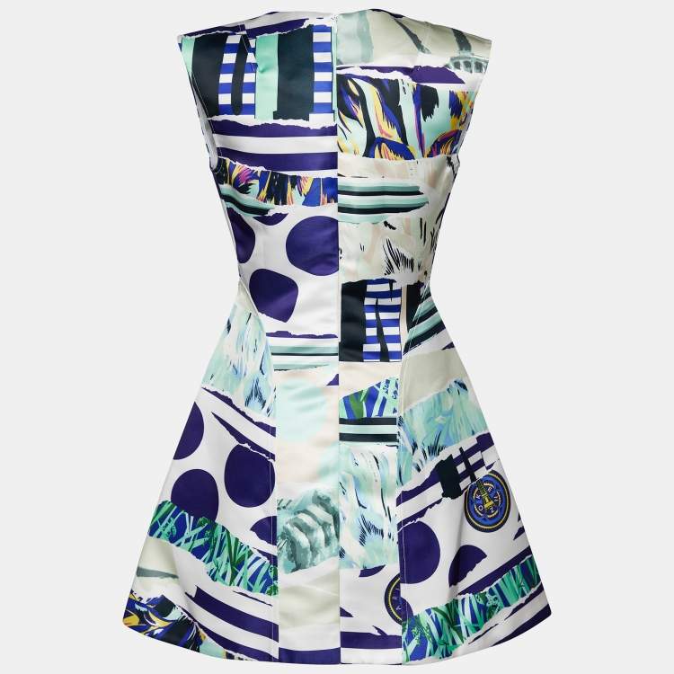 Pre Owned Kenzo Multicolour Printed Satin Sleeveless Mini Dress M