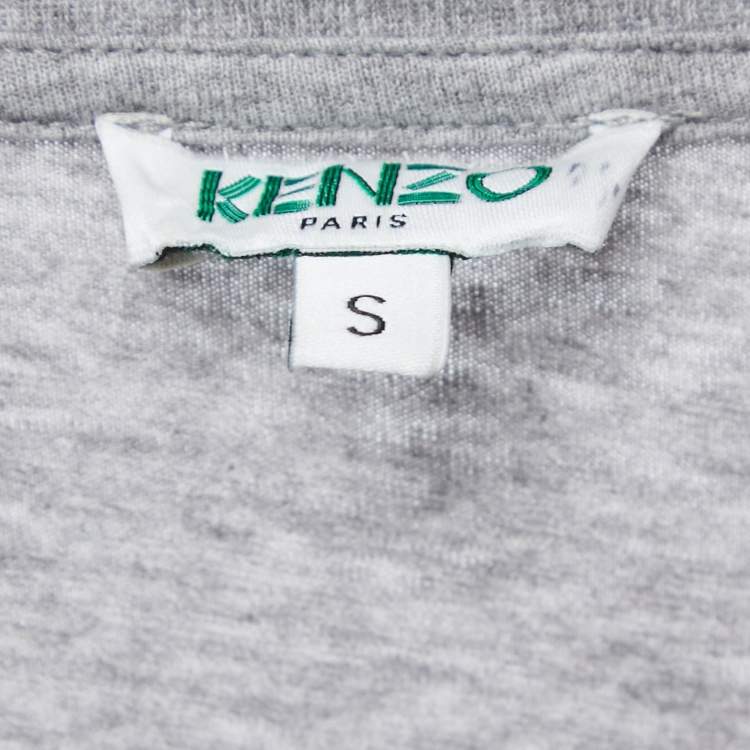 Pre Owned Kenzo Grey Tiger Printed Cotton Knit Round Neck T-Shirt S