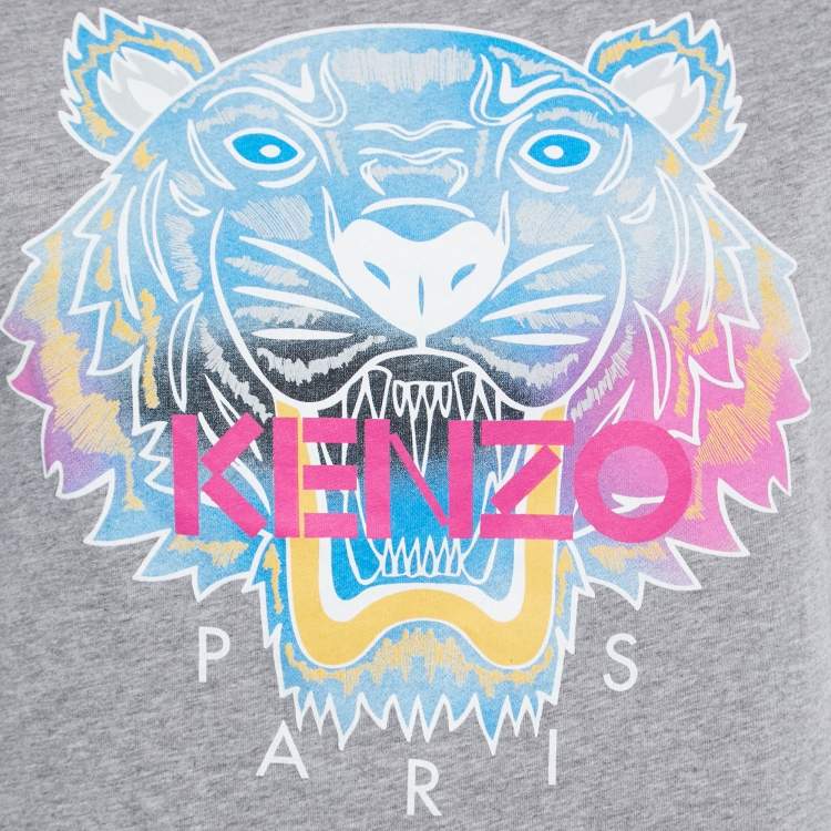 Pre Owned Kenzo Grey Tiger Printed Cotton Knit Round Neck T-Shirt S