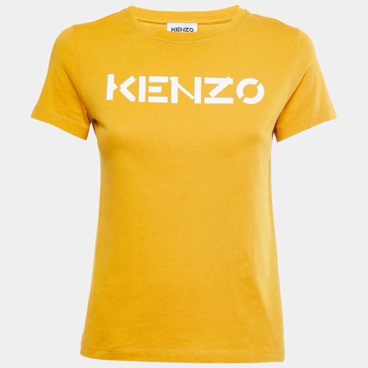 Pre Owned Kenzo Yellow Logo Printed Cotton Knit Round Neck T-Shirt S