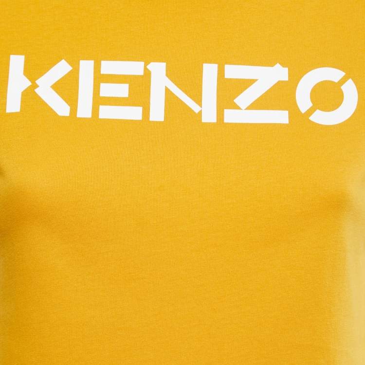 Pre Owned Kenzo Yellow Logo Printed Cotton Knit Round Neck T-Shirt S