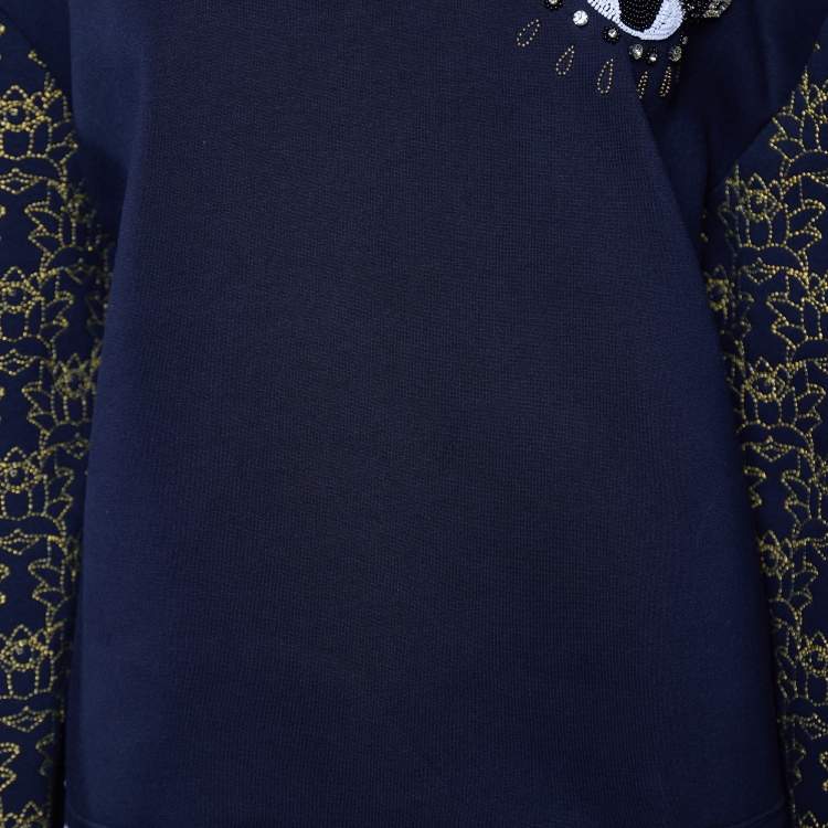 مملوكة مسبقًا Kenzo Black Knit Eye Embellished Embroidered Sleeve Jumper S