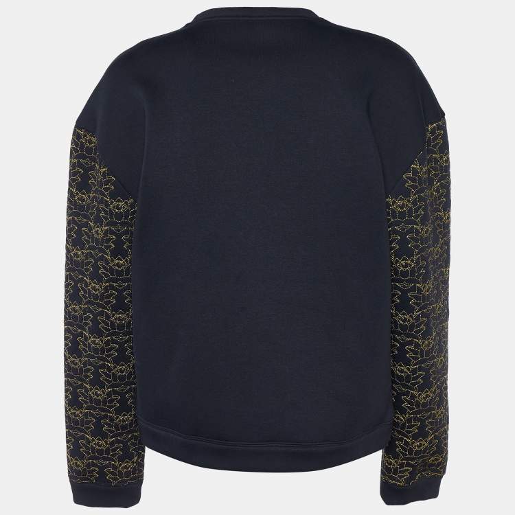 مملوكة مسبقًا Kenzo Black Knit Eye Embellished Embroidered Sleeve Jumper S