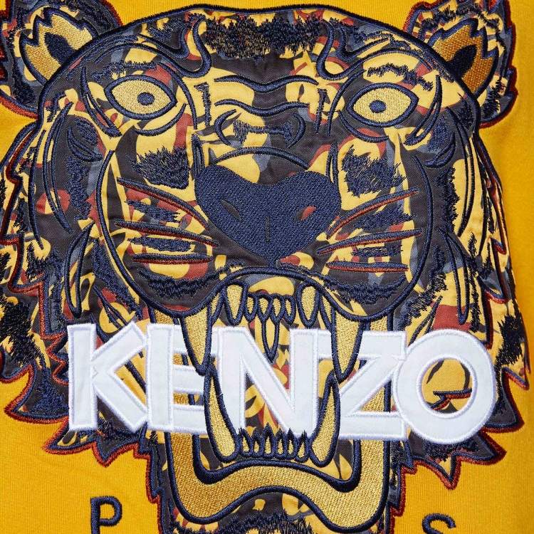 مملوكة مسبقًا Kenzo Yellow Tiger Applique Embroidered Cotton Knit Sweatshirt L