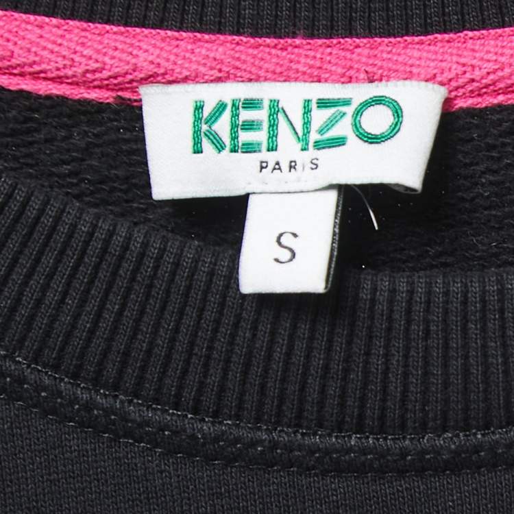 Pre Owned Kenzo Black Cotton Tiger-Motif Sweatshirt Dress S 