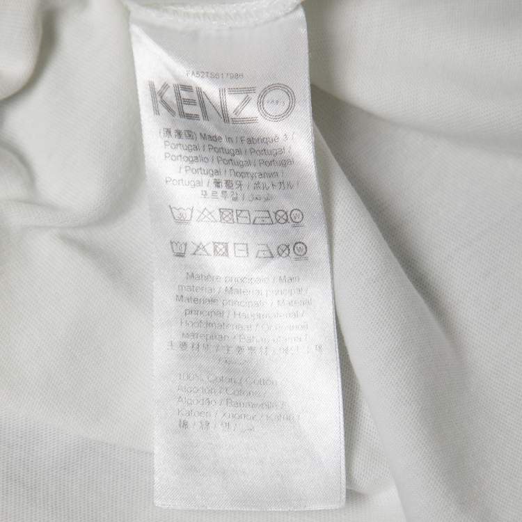Pre Owned Kenzo White Cotton & Mesh Contrast Logo T-Shirt M