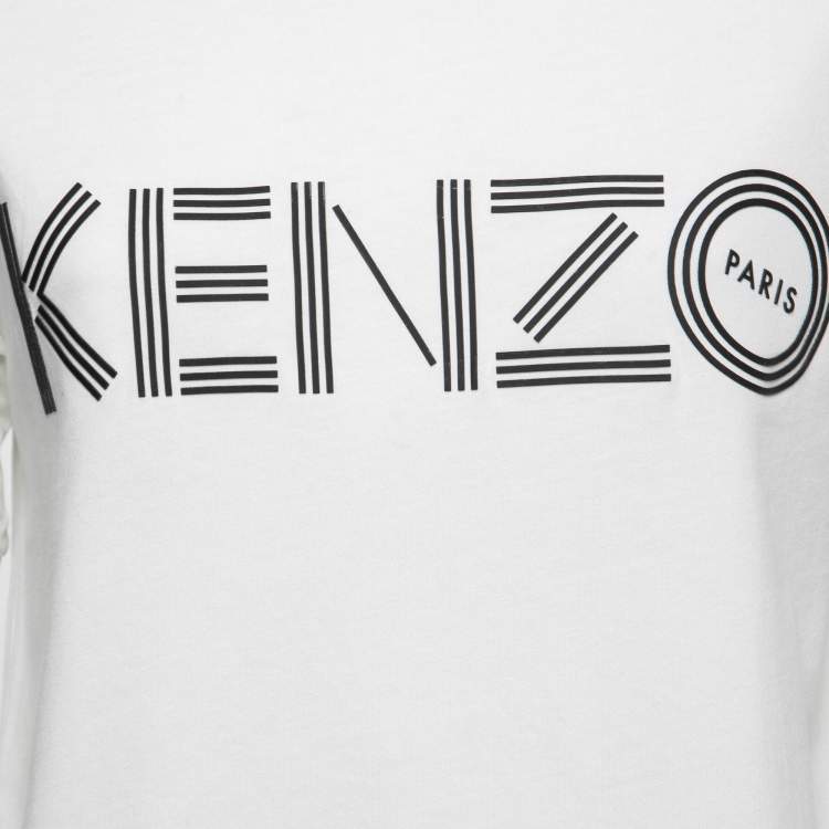 Pre Owned Kenzo White Cotton & Mesh Contrast Logo T-Shirt M