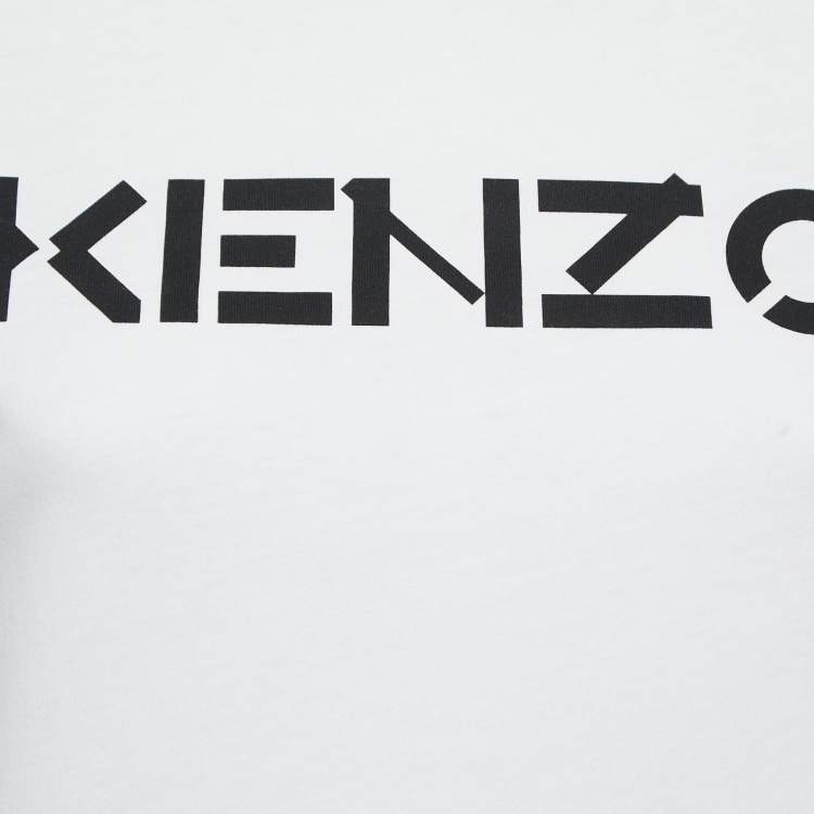 Pre Owned Kenzo White Cotton Logo Print Crew Neck T Shirt S