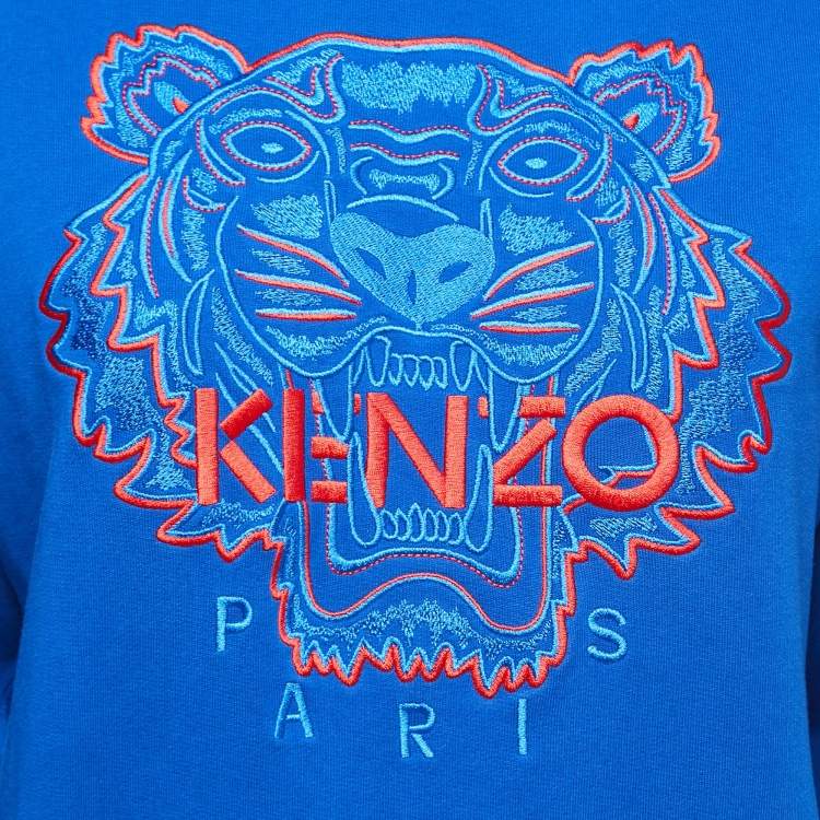 Pre Owned Kenzo Blue Cotton Tiger Motif Embroidered Sweatshirt XS
