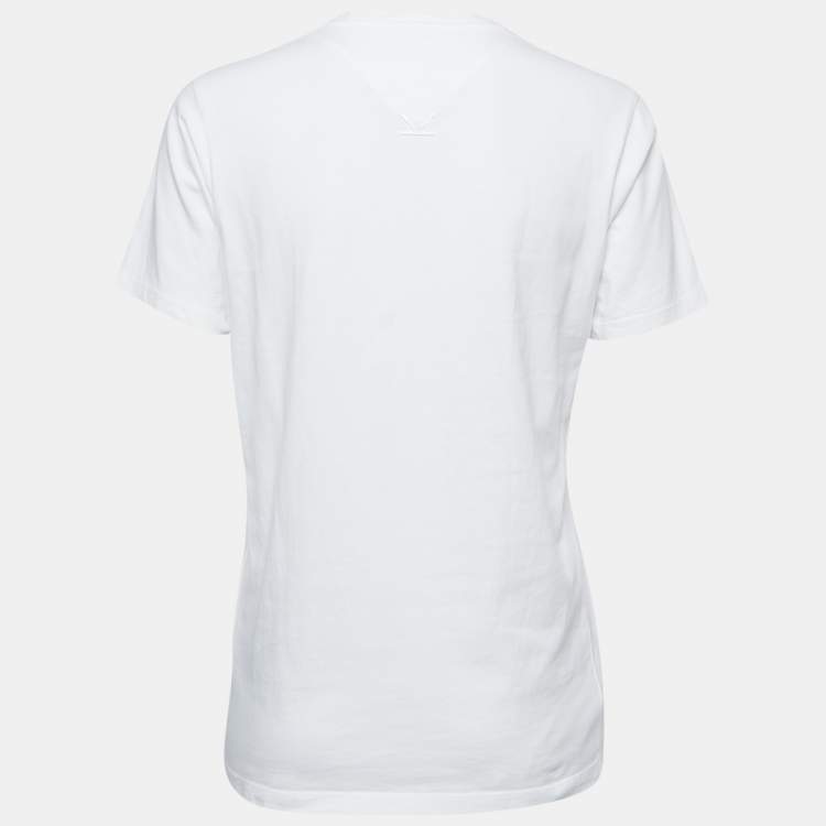 Pre Owned Kenzo White Cotton Logo Print Crew Neck T Shirt S