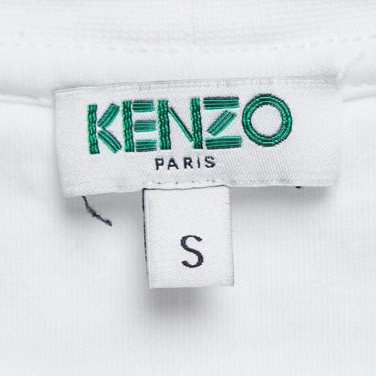 Pre Owned Kenzo White Cotton Logo Print Crew Neck T Shirt S