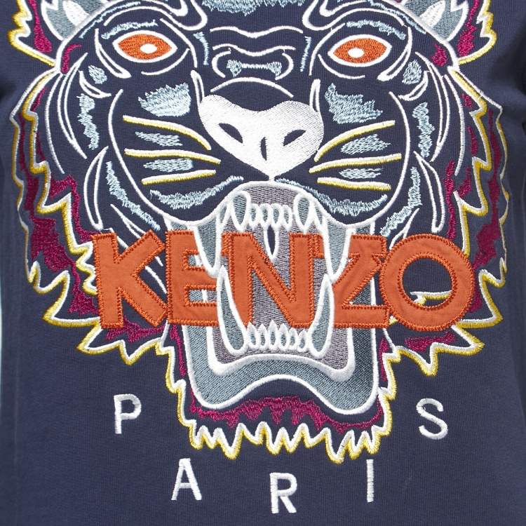 مملوكة مسبقًا Kenzo Navy Blue Cotton Tiger Motif Embroidered Sweatshirt S