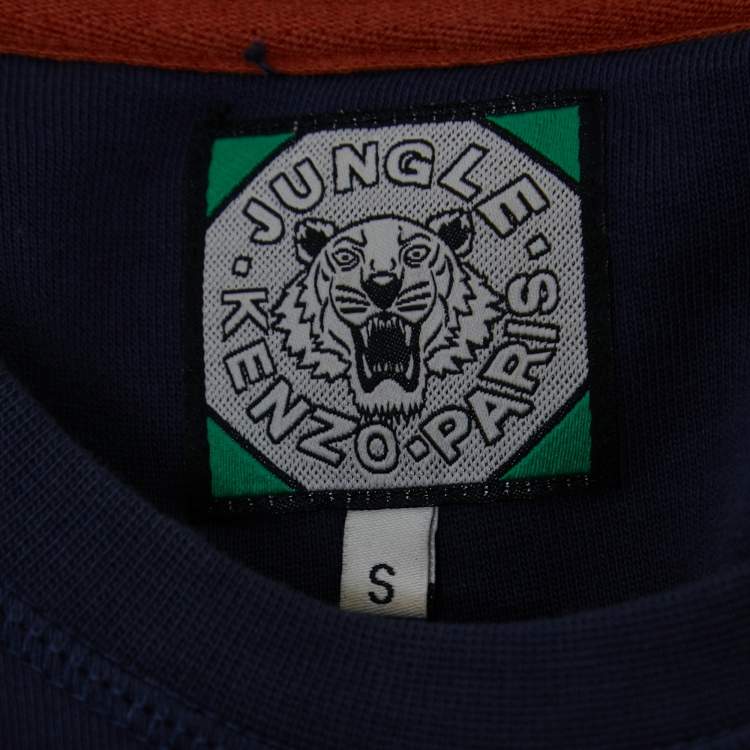 مملوكة مسبقًا Kenzo Navy Blue Cotton Tiger Motif Embroidered Sweatshirt S