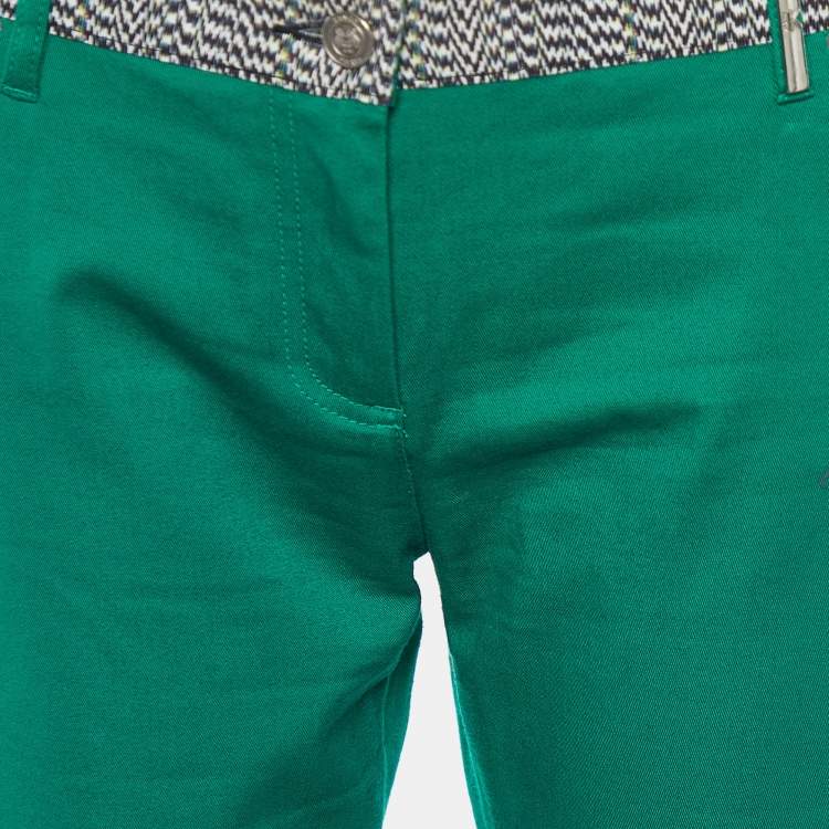 Pre Owned Kenzo Green Cotton Contrast Waist Band Trousers L