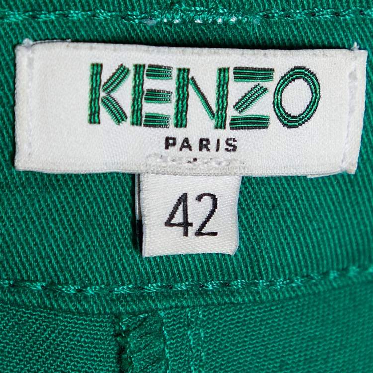 Pre Owned Kenzo Green Cotton Contrast Waist Band Trousers L