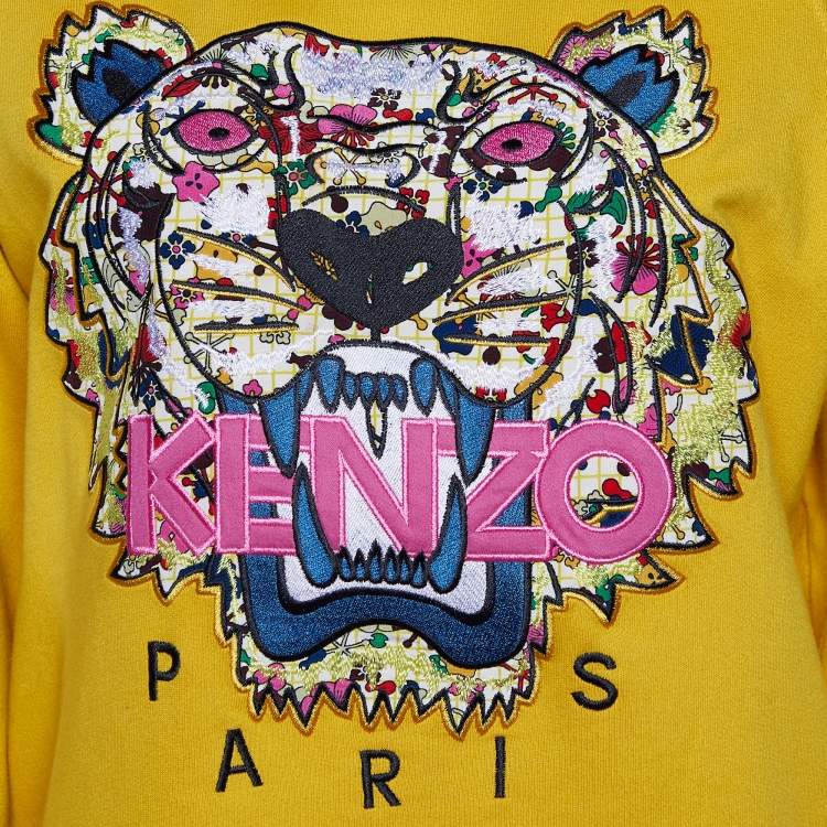 مملوكة مسبقًا Kenzo Yellow Tiger Applique Cotton Knit Sweatshirt M