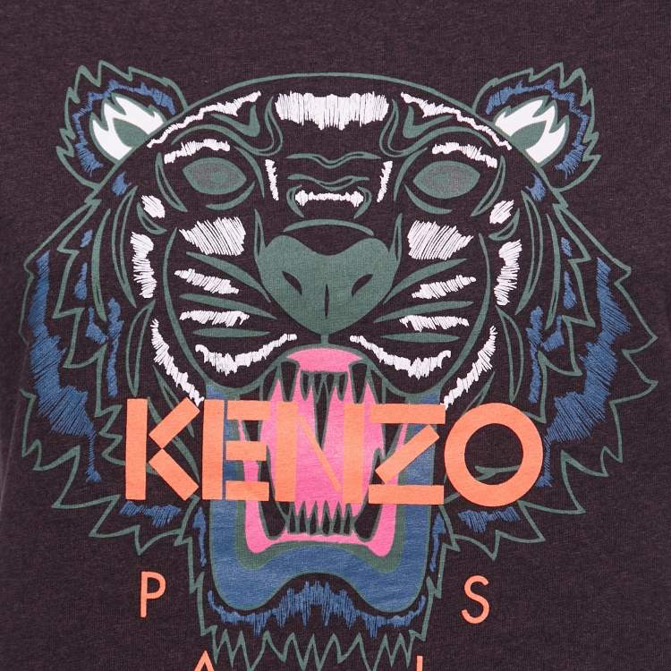 Pre Owned Kenzo Deep Purple Cotton Tiger Motif Print T-Shirt M