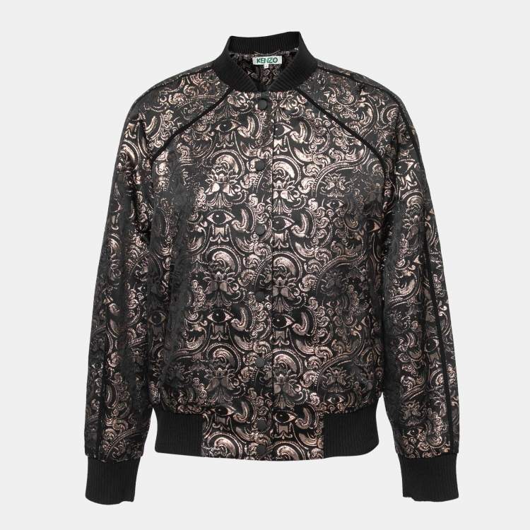 Pre Owned Kenzo Black & Metallic Jacquard Bomber Jacket M