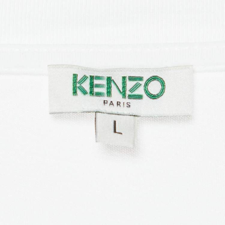 مملوكة مسبقًا Kenzo White Tiger Print Cotton Crew Neck T-Shirt L
