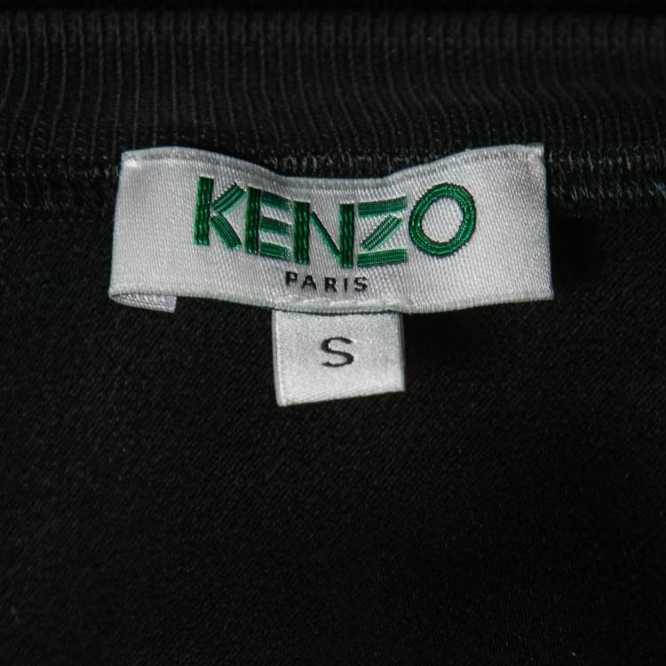 Pre Owned Kenzo Black Tiger Embroidered Crepe Striped Sleeve Sweatshirt S