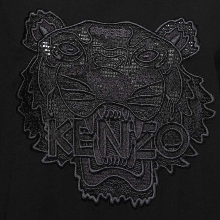 Pre Owned Kenzo Black Tiger Embroidered Crepe Striped Sleeve Sweatshirt S