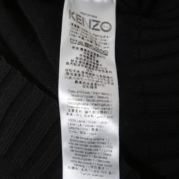 Pre Owned Kenzo Black Logo Embroidered Wool Knit Sweater M