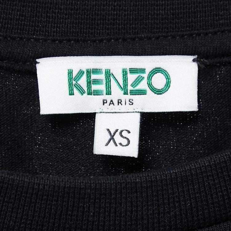 Pre Owned Kenzo Black Contrast Logo Print Cotton Crew Neck T-Shirt XS