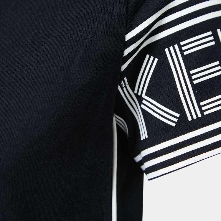 Pre Owned Kenzo Black Contrast Logo Print Cotton Crew Neck T-Shirt XS