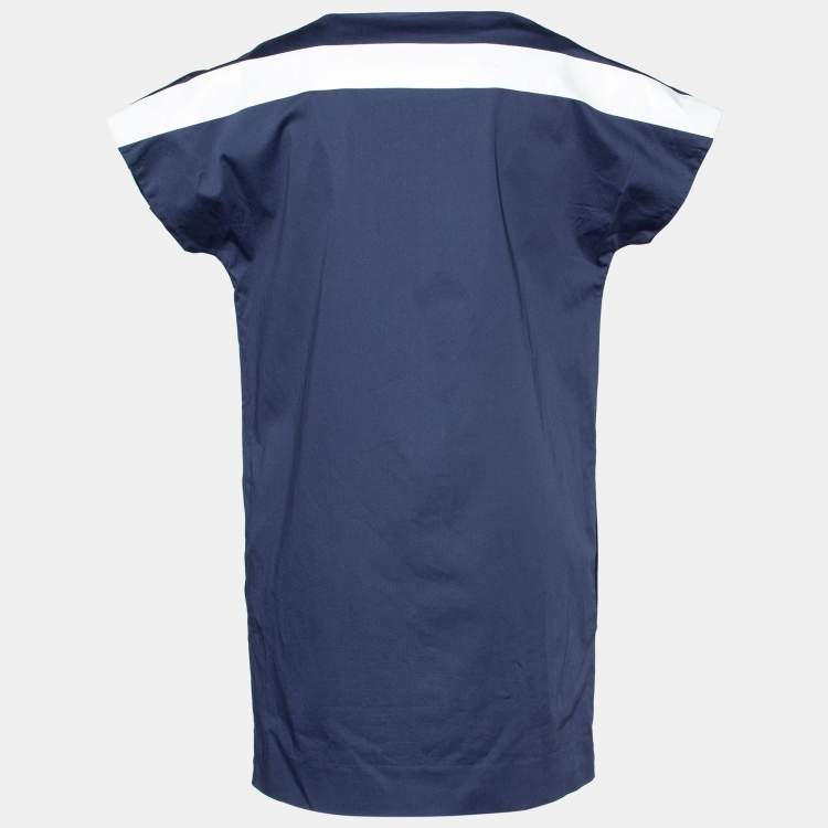 Pre Owned Kenzo Navy Blue & White Striped Cotton Shift Dress M
