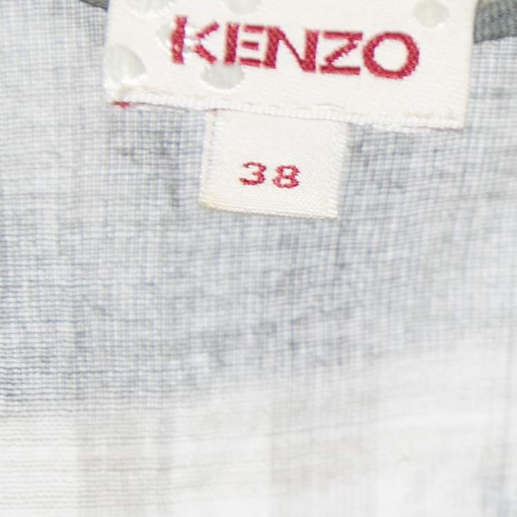 Pre Owned Kenzo Grey Abstract Printed Gauze Draped Asymmetrical Midi Dress M
