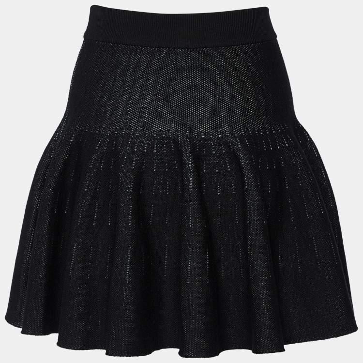 Pre Owned Kenzo Black Wool & Cotton Knit Skater Mini Skirt XS